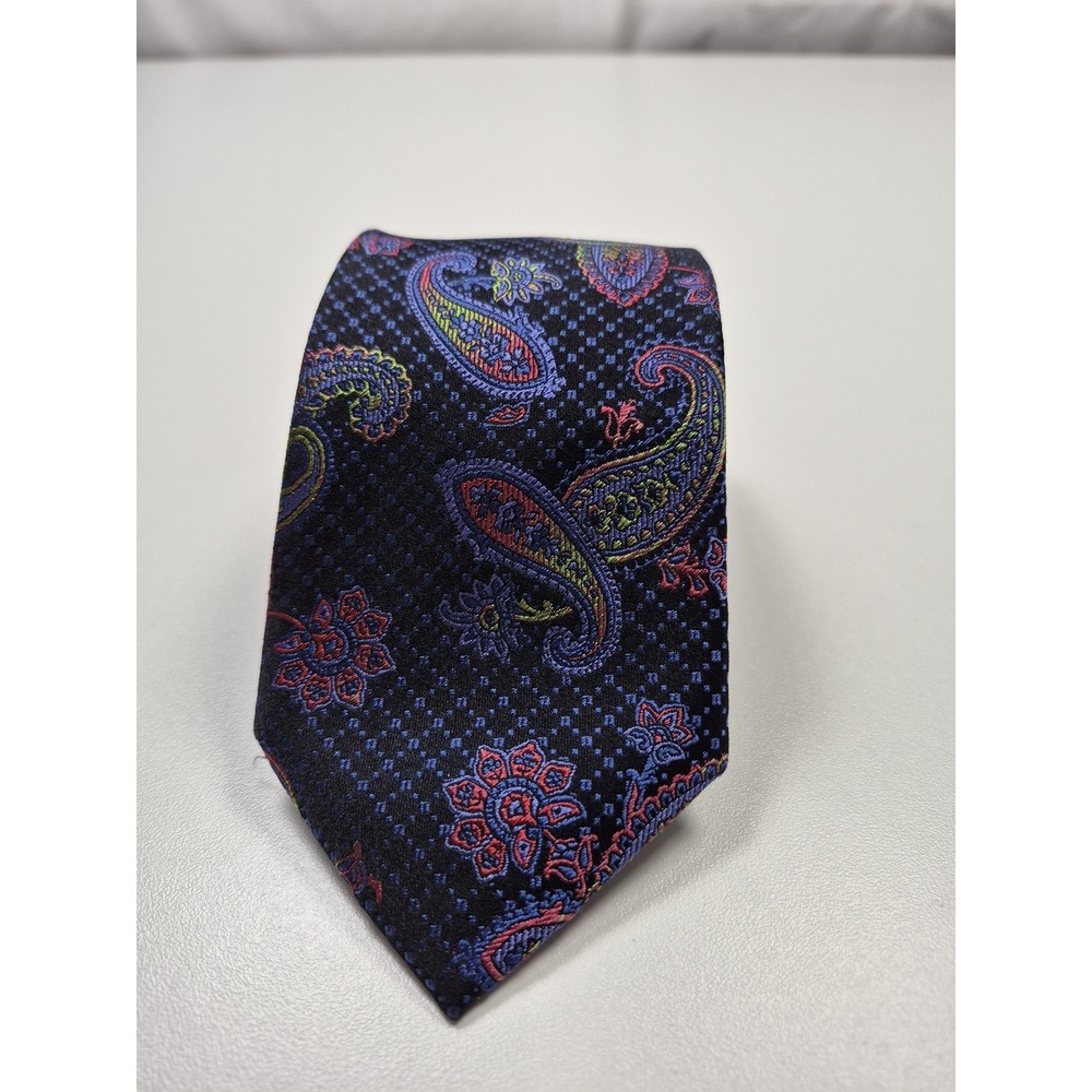 Bruno Marchesi Tie Mens One Size Blue Paisley Jacquard 100% Silk Handmade